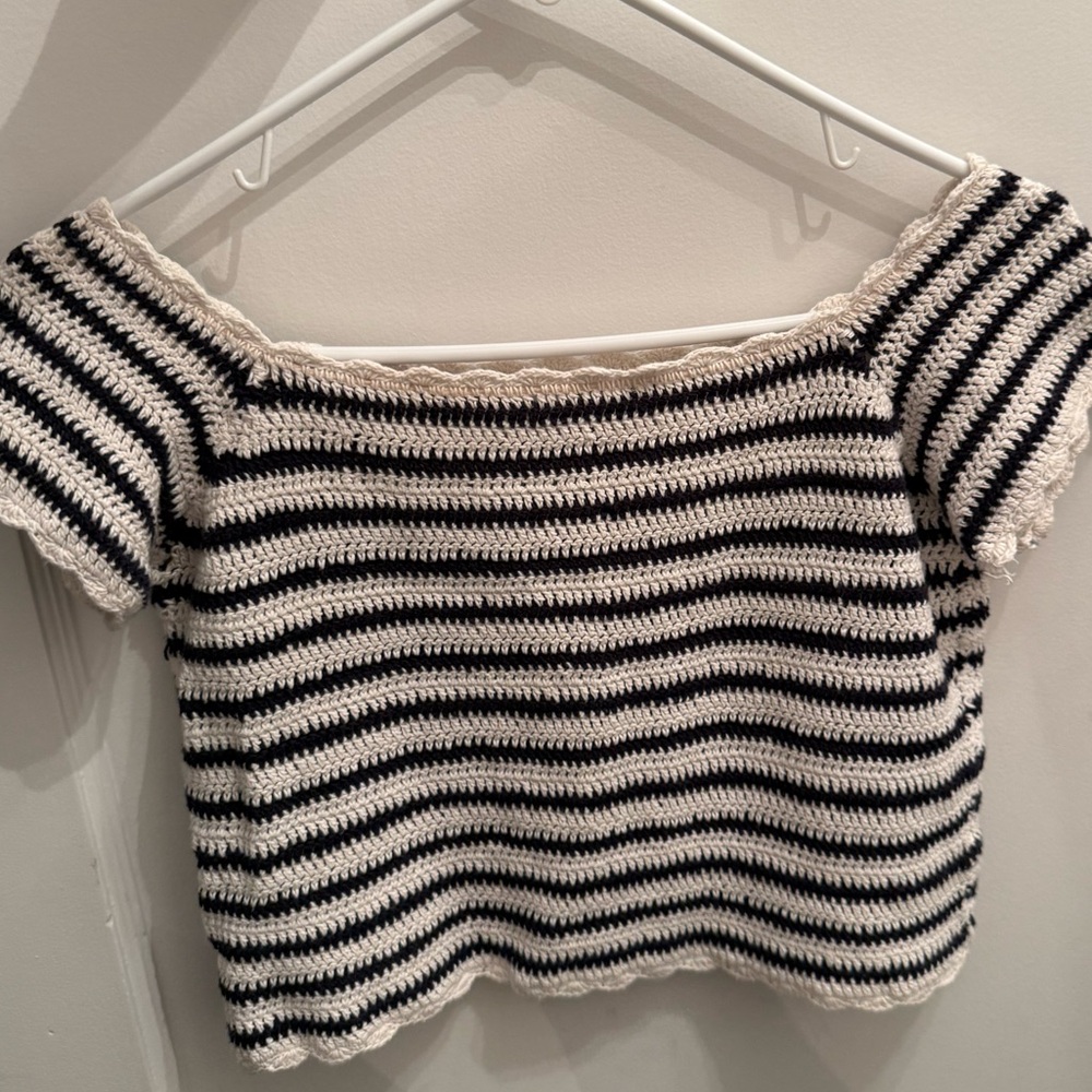 Mango Black and Cream Crochet Crop Top